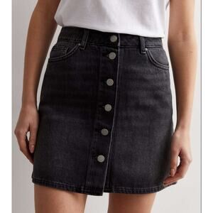 ASOS New Look Skirt Womens 2 Black Grey Button Front Jean Mini Denim Cotton
